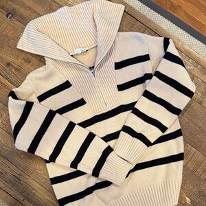 English Factory Beige and Black Striped Turtleneck Sweater